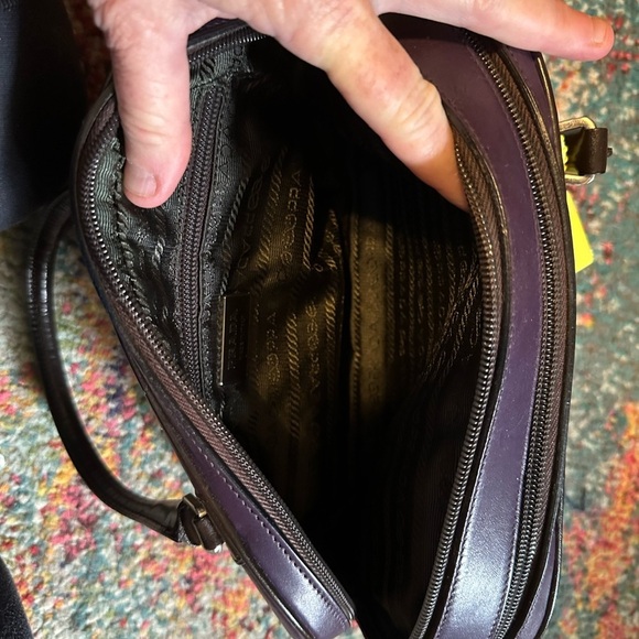 Prada new bag with COA Double zip purple & black Vitelli leather bowling bag - Picture 10 of 14